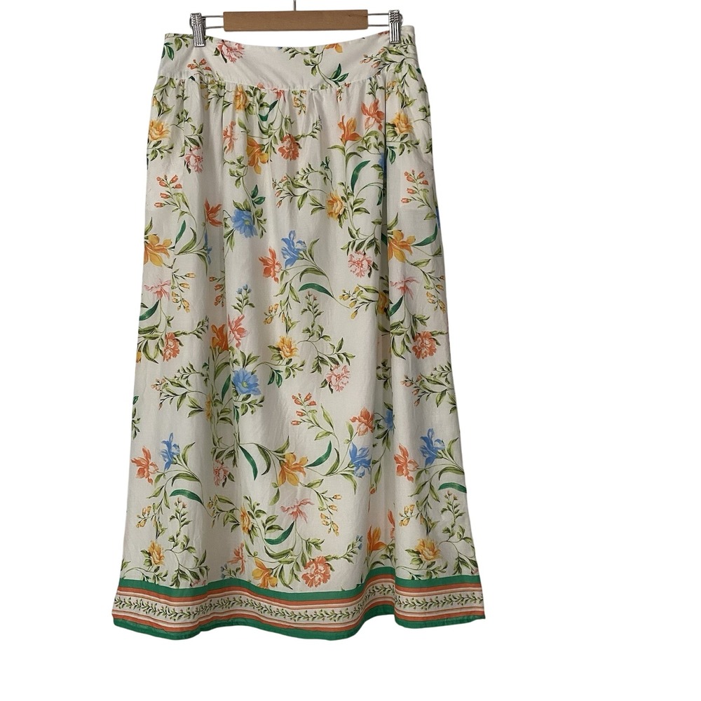 WAYF Flowy Floral Maxi Skirt Size Large Zipper Green White Yellow